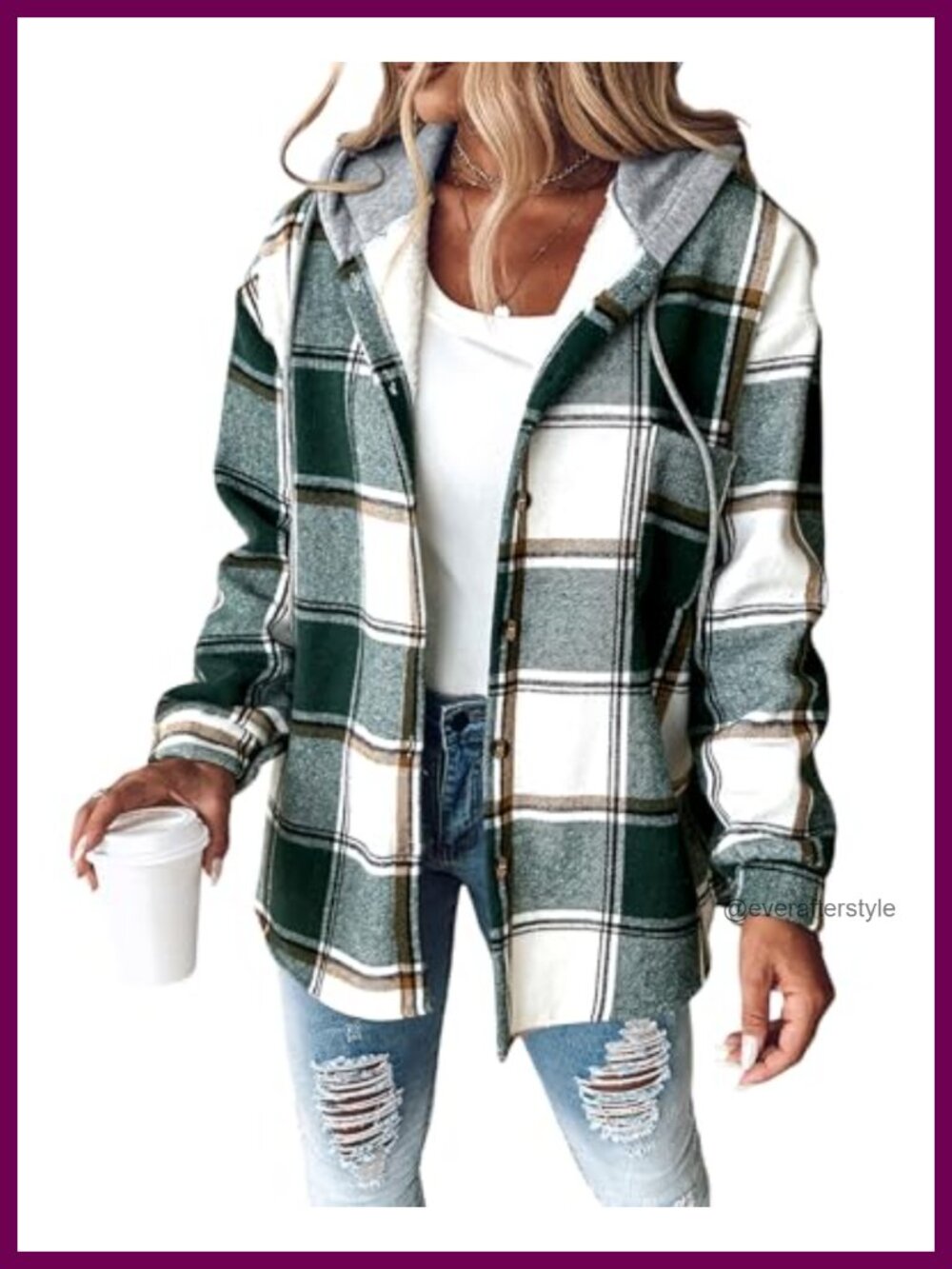 Plaid Hooded Fleece-Lined Shacket Button-Down Women's Jacket